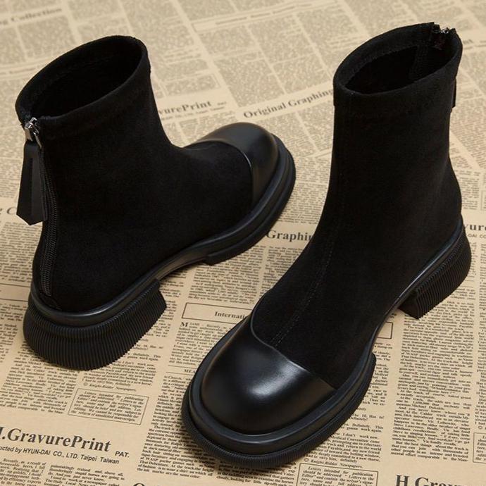 Женские замшевые ботильоны на среднем каблуке, плюшевые туфли на зимнем каблуке 2025 года, модная офисная обувь на толстом каблуке, модные прогулочные нескользящие ботинки Mujer
