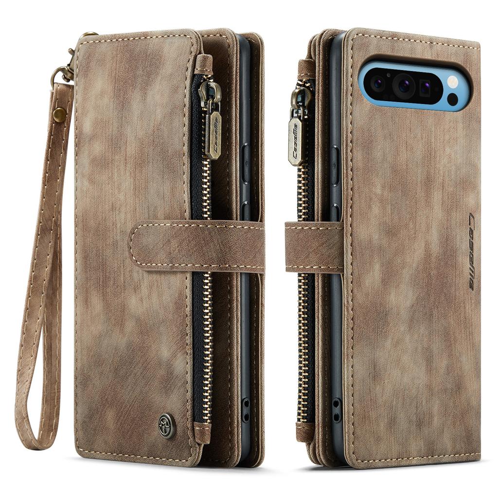 Zipper Wallet Case for Google Pixel 10 10A 9 9A Pro XL 8 8A 8Pro Flip Case Strap Magnetic Kickstand Cards Slot Phone Cover