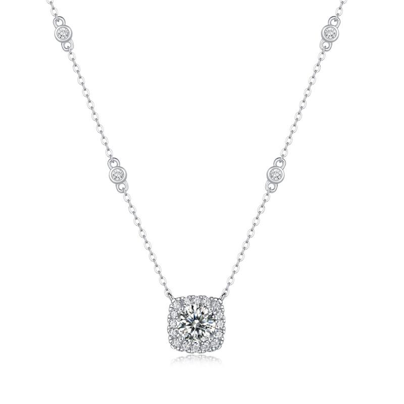 Bague Ringen Набор серебра S925, 1 карат, муассанит, тема мечты, квадратный кулон, модный воротник, цепочка из кости, аксессуар, подарок
