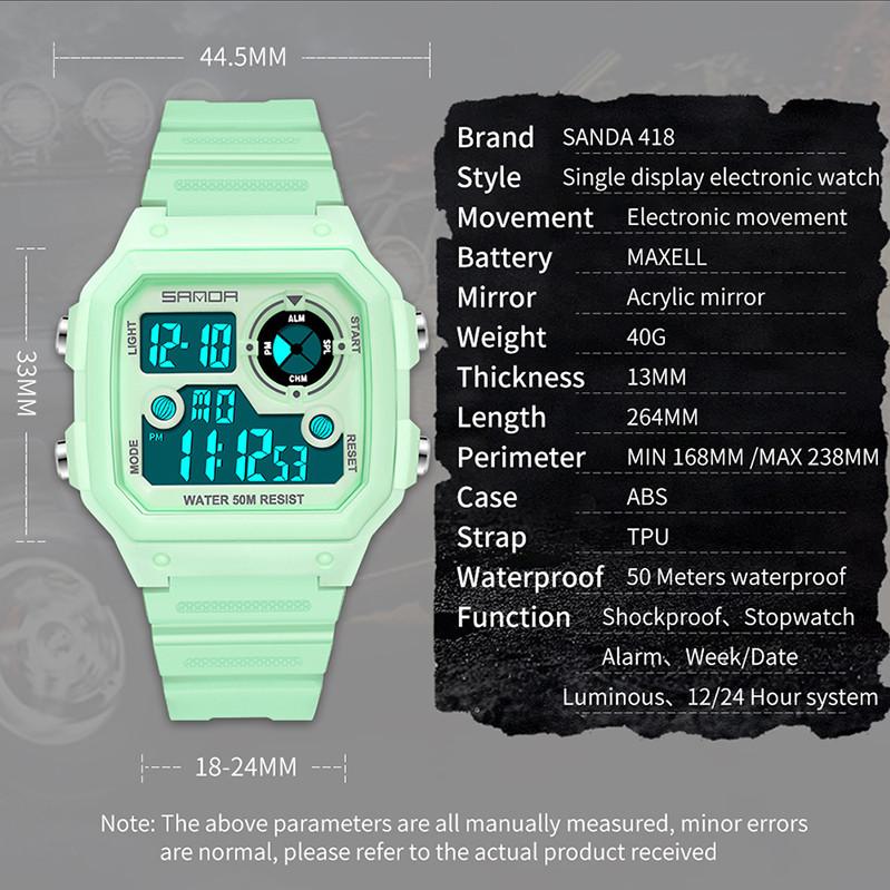 Новые модные электронные часы SANDA Square Trend, водонепроницаемые светящиеся спортивные мужские часы, цифровые студенческие часы