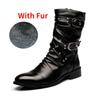 Fashion Winter Pointed Toe Men's Mid-calf Boots Buckle Strap Chelsea Boot for Men Leather Mens Motorcycle Boots High Top Man Winter Shoe