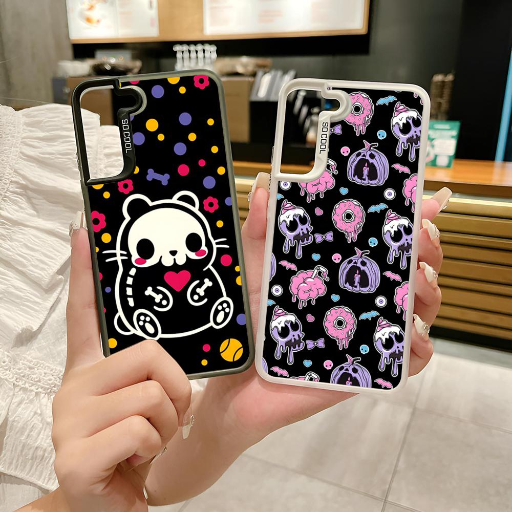 Cartoon Animals Skeleton Skull Phone Case Colored Silver Cover For Samsung Galaxy S21 S22 S23 S24 S25Note20 Ultra Plus Fe