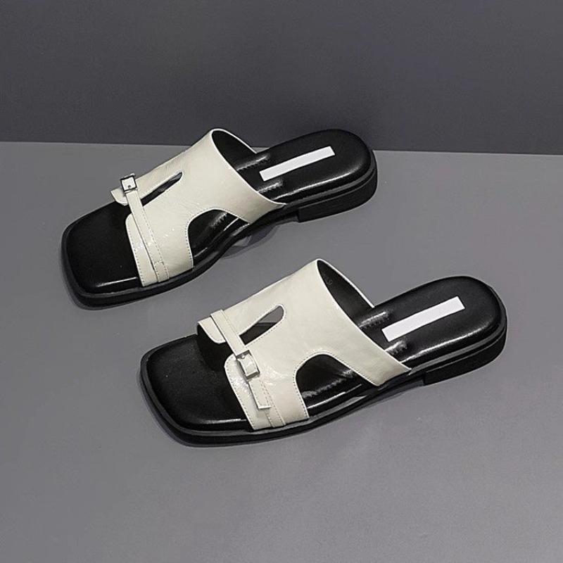 Модные женские квадратные сандалии-балетки шлепанцы летняя женская обувь 2025 тренд пляжные шлепанцы повседневная обувь комфортные шлепанцы с открытым носком женские