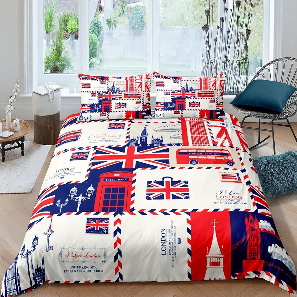 Simple British British Expired Three-Piece Digital Printing Quilt Cover Bedding Home Textiles