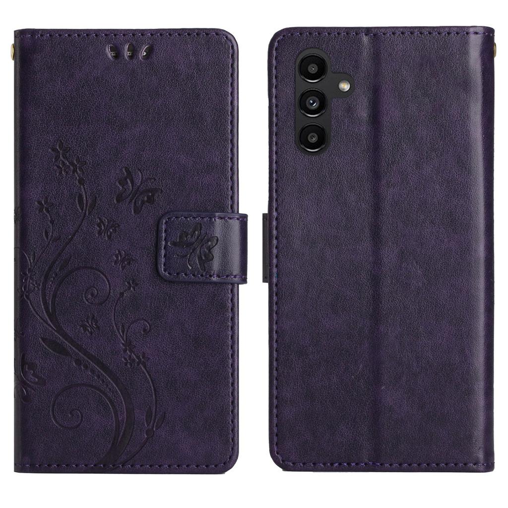 Для Samsung Galaxy S24 FE Кожаный кошелек-чехол с тиснением Цветок Бабочка, чехол для телефона с ремешком