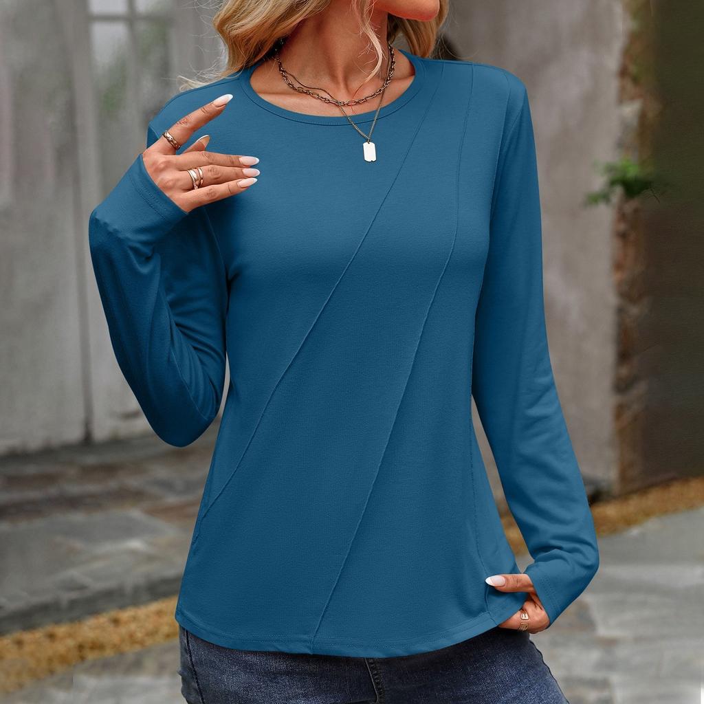 Женский модный повседневный однотонный пуловер с круглым вырезом и длинными рукавами