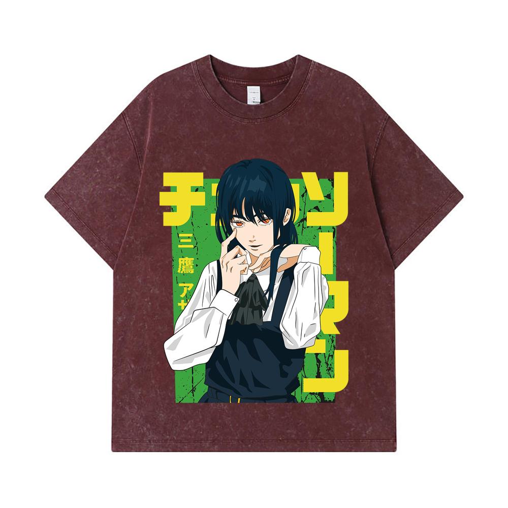275 GSM Washed T-shirts 100% Cotton Chainsaw Man V59 Asa Print Unisex Heavy Cotton T Shirt