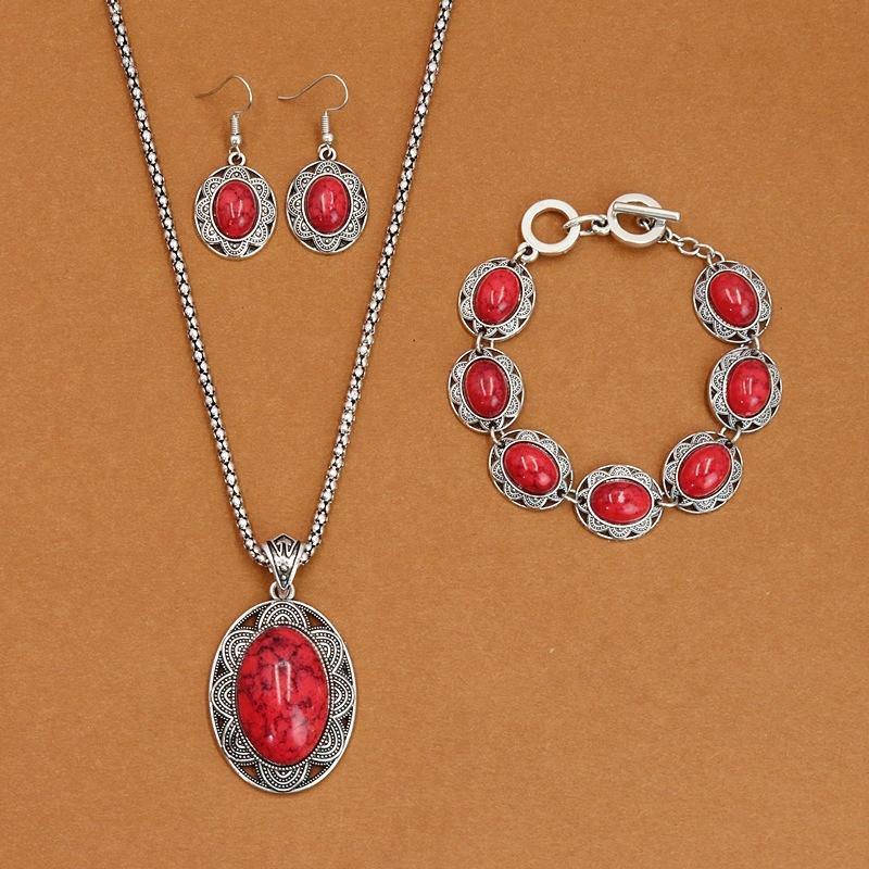 1 комплект ethnic-style сапфирового колье, серег и браслета Mizia для женщин, выполненный в ретро и уникальном стиле.