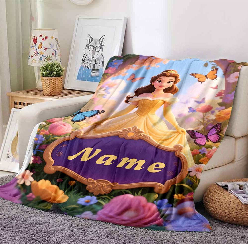 Custom Name Butterfly Garden Flannel Blanket Throw Blanket Soft Warm Sofa Bed home Decor Unique Gift