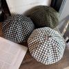 Grid Clashing Color Artistic Vintage Beret Hat Geometric Elements Women Spring