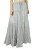 Women Long Flaired Maxi Skirt White Printed