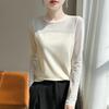 2025 Women's Slim Fit Round Neck Mesh Patchwork Long Sleeve Sweater for Autumn and Winter