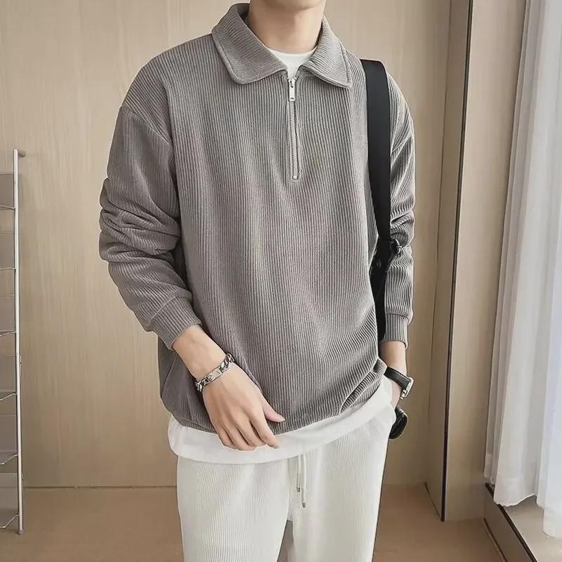 Men's Retro Japanese POLO Collar Sweater: Thick, Loose, Half-Zip for Autumn/Winter