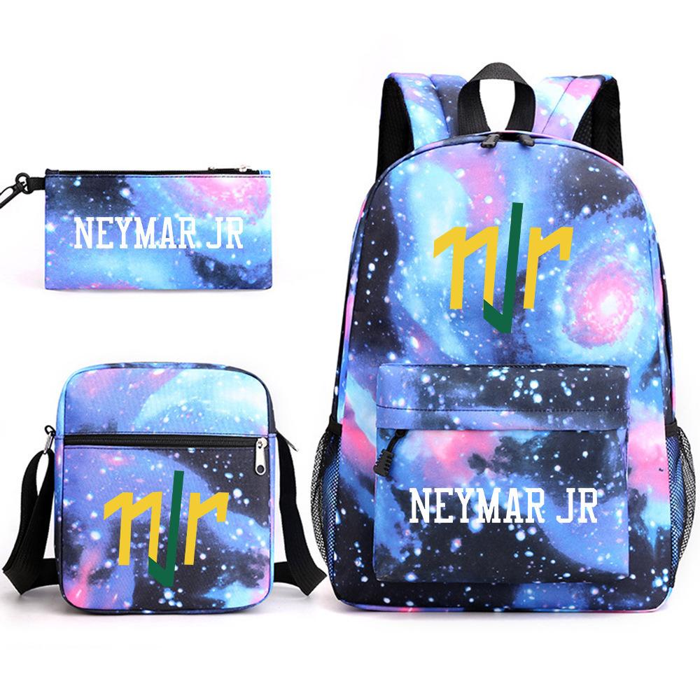 Neymar schoolbag star Neymar has the same peripheral printed backpack, male and female students campus three-piece schoolbag.
