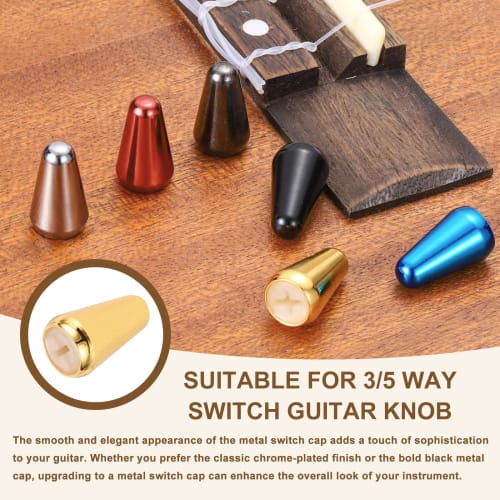 uxcell ST Guitar 3/5-Way Pickup Switch Knob Covers, 4.7 X 3.8mm Cross-Head Metal Push Switch Knob Covers, Gold, Replacement for Electric Guitars, Pack