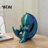 Office Desk Astronaut Figurine 3D Printed Moon Figurine, Sitting on Crescent Spaceman Decor Statue, Desktop Decoration for Home Bookshelf