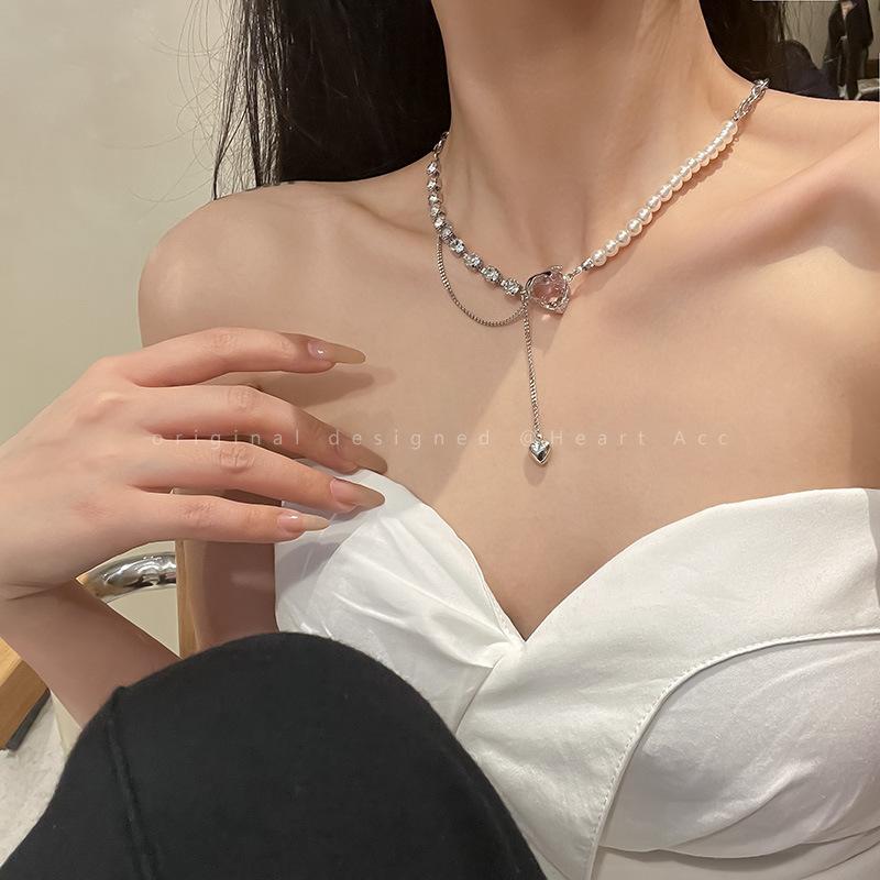 Жемчужная love splicing necklace цепочка на шею для девочек аксессуары с высоким темпераментом легкая роскошь нишевый дизайн декоративная цепочка на ключицу
