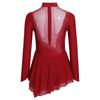 Kid Girls Figure Ice Skating Dress Long Sleeve Irregular Hem Leotard Dress Stage Performance Costume