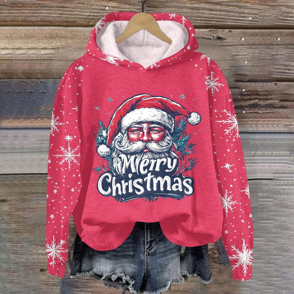 Женская модная толстовка с капюшоном и глубокими рукавами с рождественским принтом