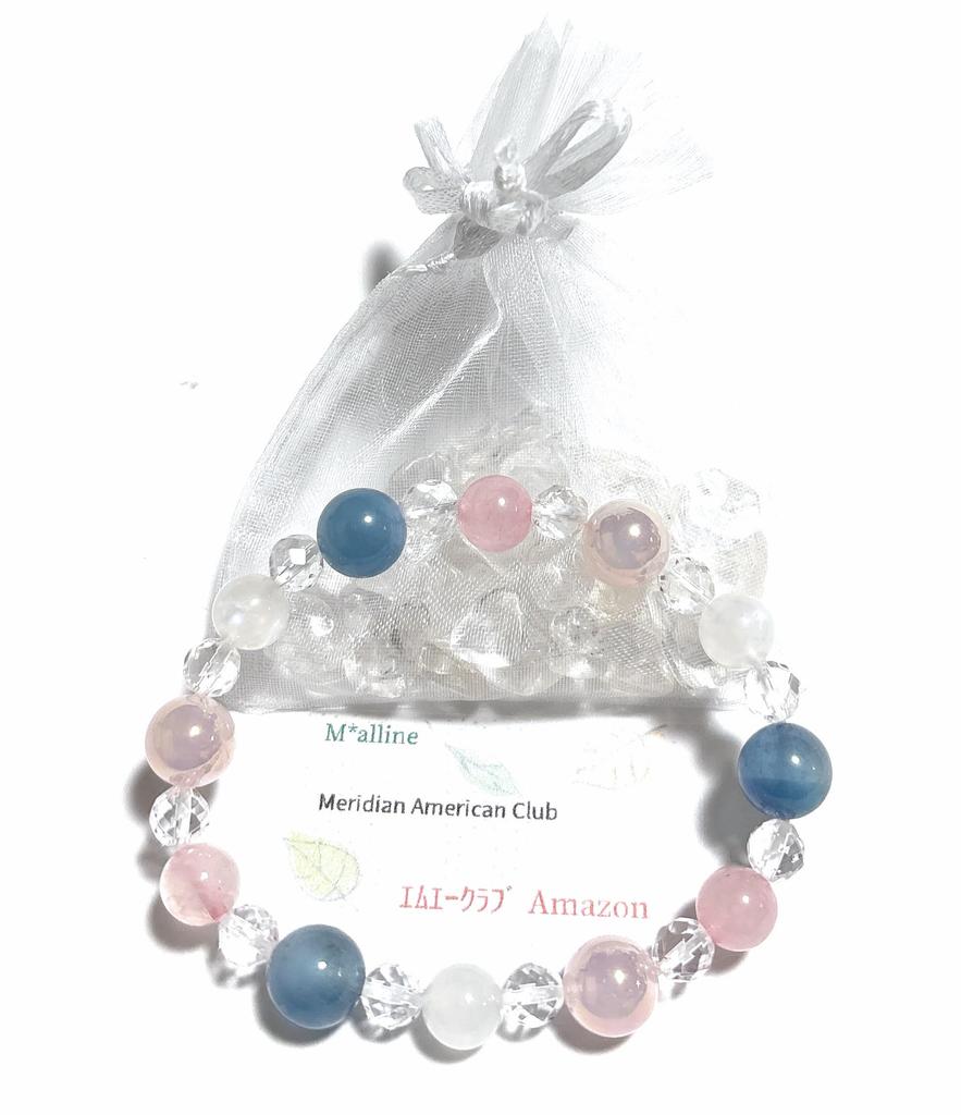 Limited item Love Healing Aquamarine Natural Crystal Rose Quartz Moonstone Natural Stone Power Stone Bracelet Inner Diameter Women M Made in Japan