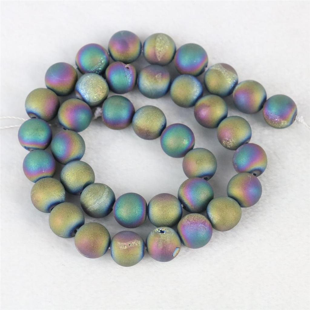 10mm Purple Gold Color Round Crystal Cave Agates Onyx Loose Beads Women Girls Accessories Parts for Jewelry Making Design