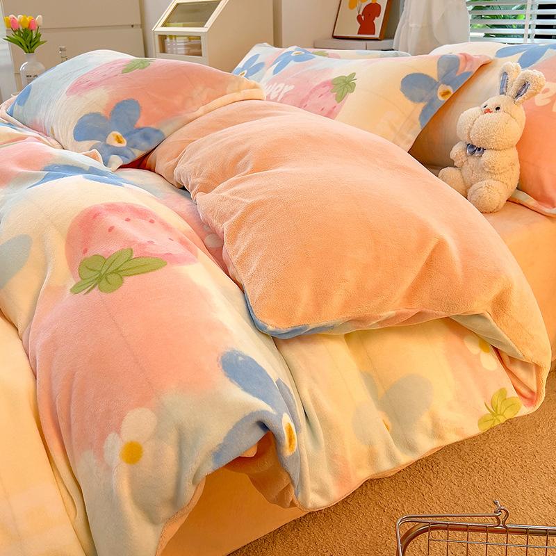 Зимнее молочное бархатное 4 предмета, скандинавское бархатное коралловое бархатное пододеяльник, фланелевая простыня, пододеяльник
