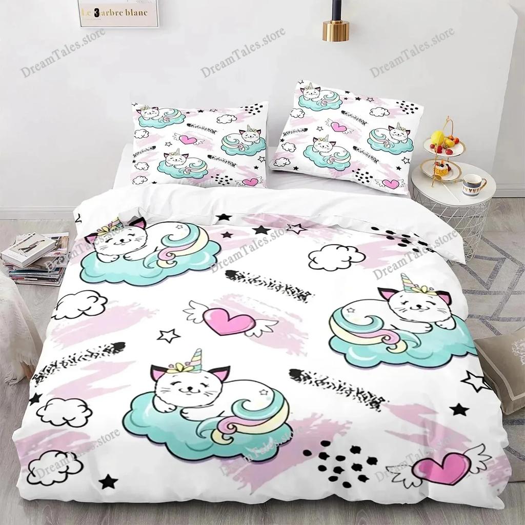 Rainbow Cat Bedding Set Single Twin Full Queen King Size Kawaii Girl Bed Set Aldult Boys Bedroom Duvetcover Sets 3D Print Boys