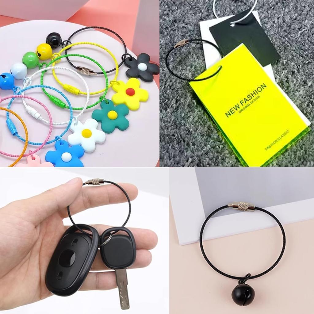 50 шт. Черный трос из нержавеющей стали для ключей, Кольца для ключей, Сверхпрочные петли для багажных бирок, Фиксаторы бирок 1,5 мм с закручивающимся бочонком (Длинна кабеля: 5,9 дюйма)