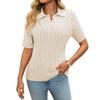 Women's Summer New Short-sleeved Lapel Stranded Jumper V-neck Knitted Pullover Tops