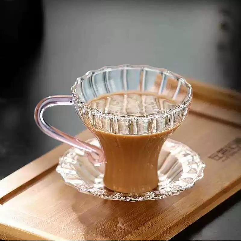 Простая полосатая стеклянная чашка для чая в европейском стиле с подносом, высокие термостойкие кофейные чашки из боросиликатного стекла