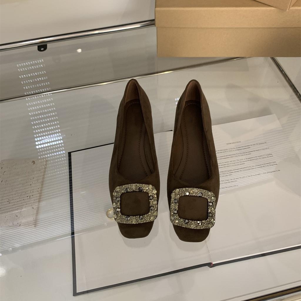 Туфли женские с открытым носком и глубоким вырезом со стразами весна-осень 2025 года, новая корейская версия, французская темпераментная фея с юбкой, вечерние туфли на плоской подошве