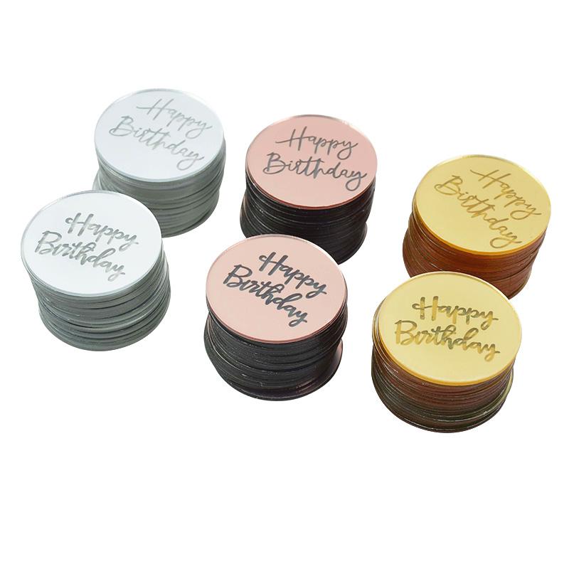 10 шт. Топперы для кексов «С Днем рождения» Золотые акриловые круги Десертный торт DIY Украшения Вставная карточка Детские товары для вечеринок