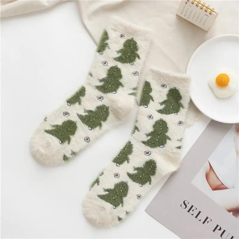 Cartoon Cute Cow Mink Velvet Socks Women Winter Soft Stocking Medium Tube Sock Cute Cloud Plush Cartoon Mink Plush Socks Indoor