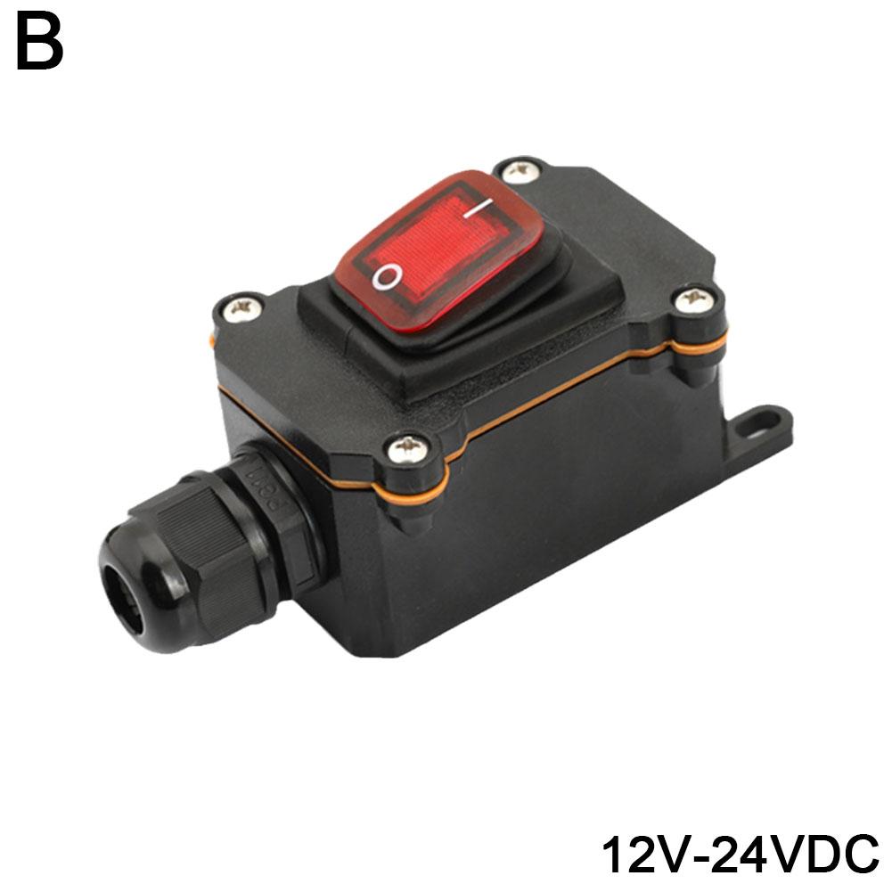 Inline Power Cord 110V-220V 12V-24V Marine Rocker Switch On/Off Waterproof IP67 Junction Box 20A High Current Connetor Outdoor