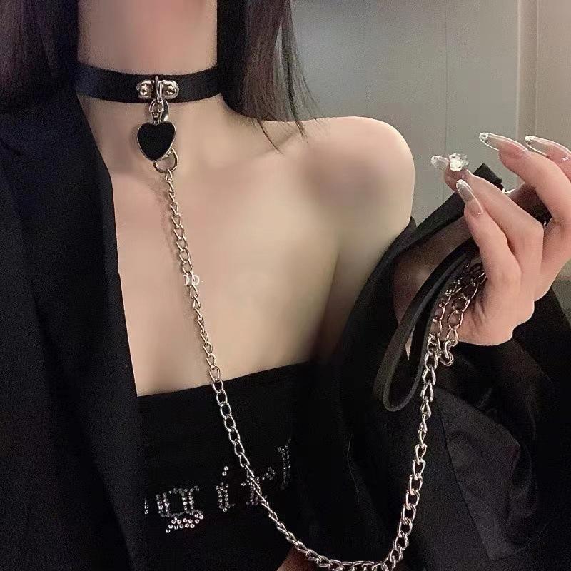 Gothic Harness Women Collar Chain Choker Sexy Pu Leather Chain Pendant Collar Choker Necklace Cosplay Accessories For Couples