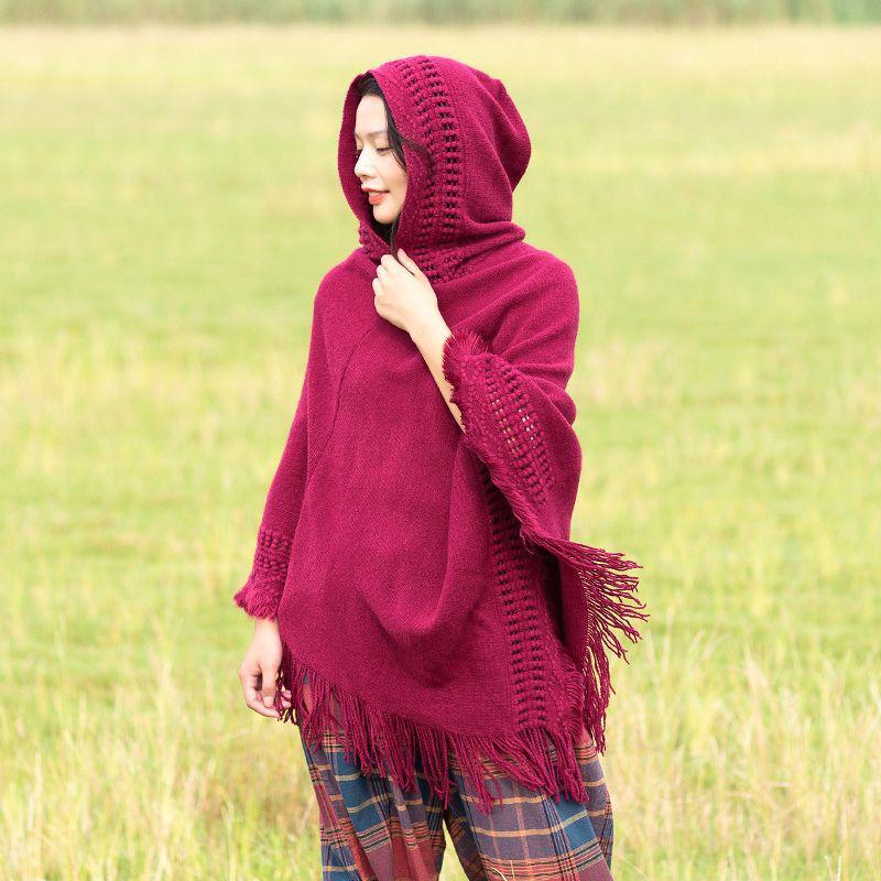 SHANGY2023 Однотонный женский модный шаль-накидка с капюшоном