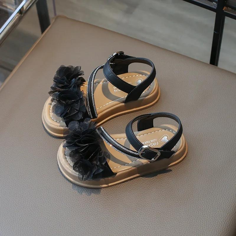 Шикарные сандалии для девочек на свадьбу, детские летние сандалии для принцессы, модные милые кружевные детские повседневные босоножки с толстой подошвой