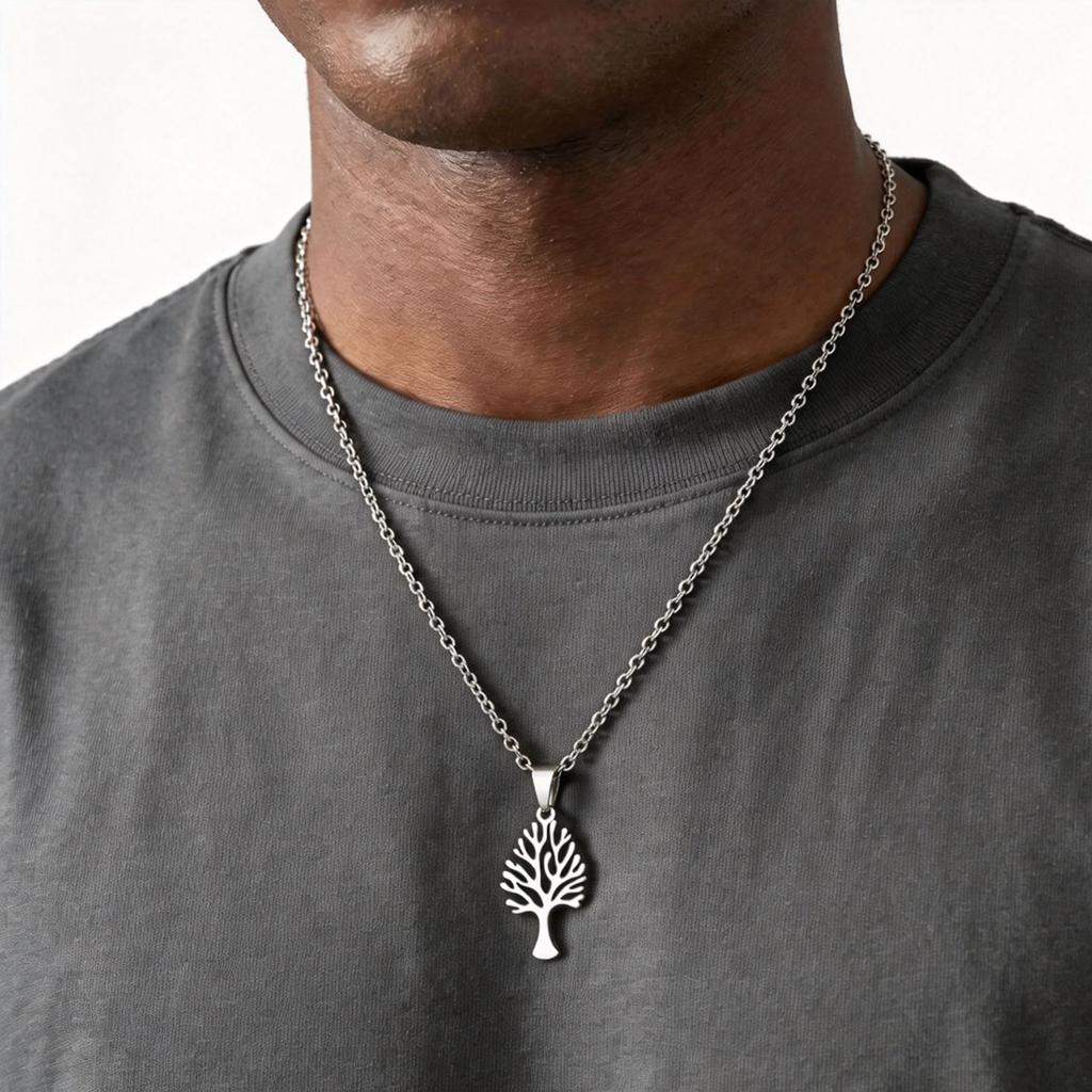 Tree of Life Necklace for Men,Waterproof Stainless Steel Family Tree Pendant Necklace,Jewelry Gift for Dad Him