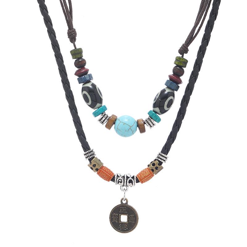 Винтажное этническое плетеное ожерелье: Двухслойное ожерелье на ключицу, тибетское ожерелье на лоб и цепочка для свитера для женщин