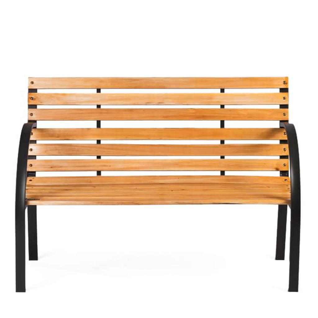 Wooden garden bench, cemetery bench, metal park bench with backrest, large