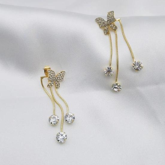 Women Detachable Butterflies Long Rhinestone Tassel Drop Earrings Piercing Shining