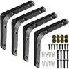 Shelf Brackets, 100mm X 100mm X 20mm, Set of 4 [Size Variations: 10cm, 15cm, 20cm, 25cm, 30cm], L-shaped Brackets, Black Steel, 10cm. Includes Screws,