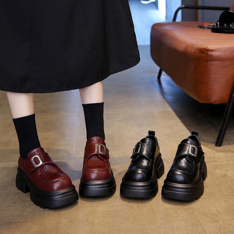 Лоферы на платформе, маленькие люди набирают 7 см в высоту, маленькие кожаные туфли, женская обувь, ретро-туфли на липучках