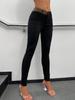 Rose Beauty A Women High Waist Pockets Contrast Panel Skinny Pants Elastic Pencil Black Tight Trousers