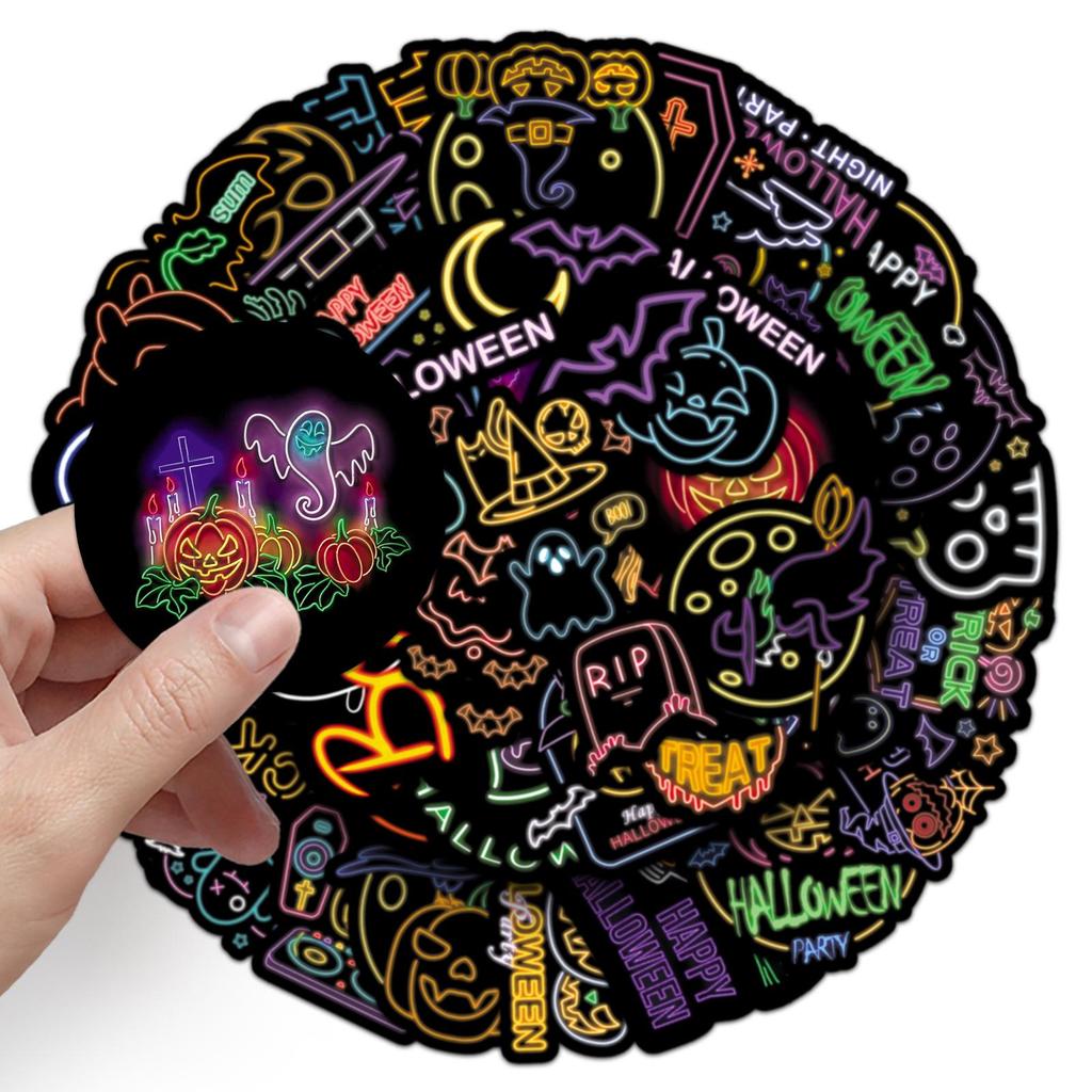 50 Neon Halloween Graffiti Stickers - Cartoon Festival Decorations for Suitcases & Phone Cases