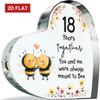 2D Flat, 2D Flat 18th Anniversary Plague Gifts for Husband Wife - Meant To Bee - Happy 18th Wedding Anniversary Present for Partner, 100mm Glass Effec