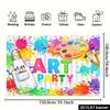 2D plane art party banner background with a colorful graffiti theme, accompanied by paint palettes