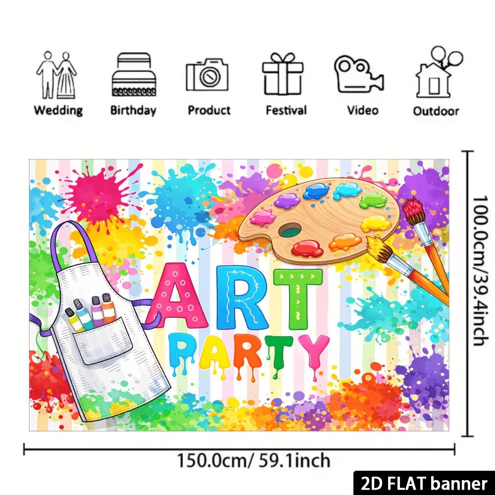2D plane art party banner background with a colorful graffiti theme, accompanied by paint palettes