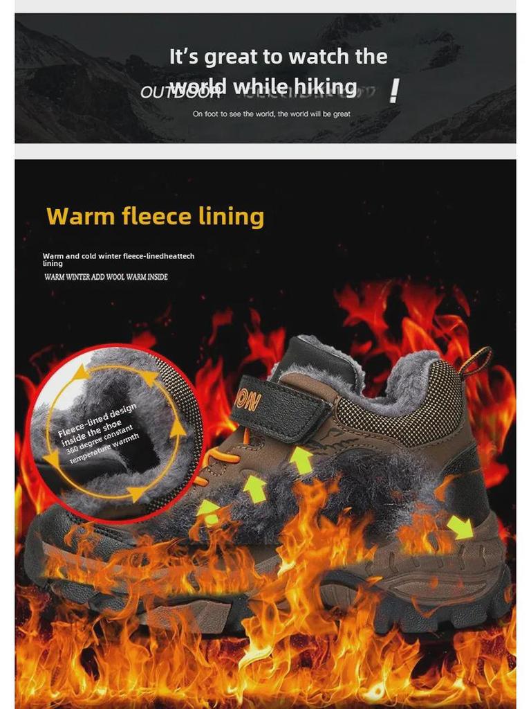 Зимняя спортивная обувь из хлопка для мальчиков 2024 года: Модные кожаные кроссовки для альпинизма для детей старшего возраста