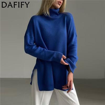 Женская мода повседневная осень-зима однотонный принт длинный рукав высокий ворот свитера